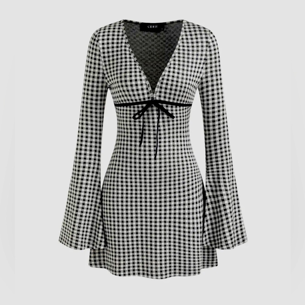 Cider gingham bell sleeve mini dress